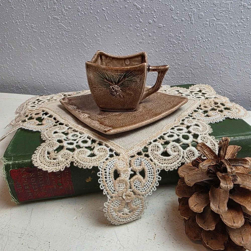 CLEARANCE 💲6️⃣ Mini Rustic Ceramic‎ Pinecone Cup Saucer Cabincore